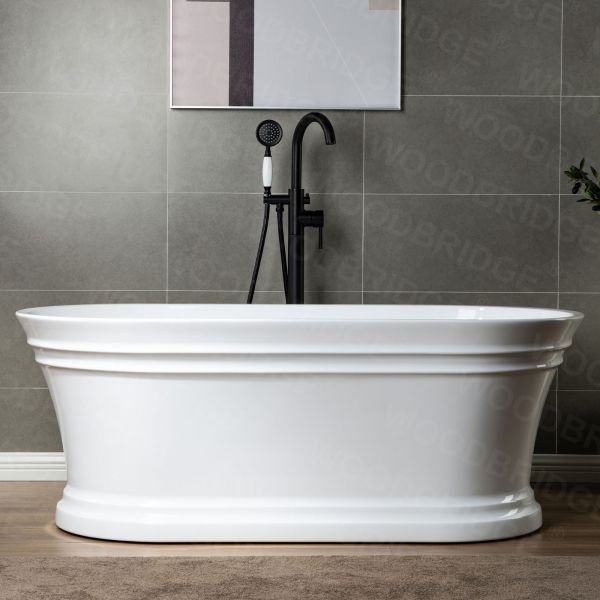  WOODBRIDGE F0006MBVT Fusion Single Handle Floor Mount Freestanding Tub Filler Faucet with Telephone Hand shower in Matte Black Finish._6957