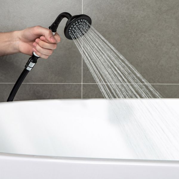  WOODBRIDGE F0006MBVT Fusion Single Handle Floor Mount Freestanding Tub Filler Faucet with Telephone Hand shower in Matte Black Finish._6961