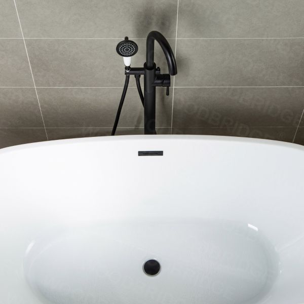  WOODBRIDGE F0006MBVT Fusion Single Handle Floor Mount Freestanding Tub Filler Faucet with Telephone Hand shower in Matte Black Finish._6964