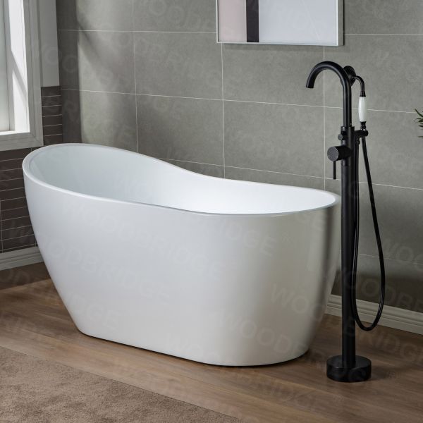  WOODBRIDGE F0006MBVT Fusion Single Handle Floor Mount Freestanding Tub Filler Faucet with Telephone Hand shower in Matte Black Finish._6965