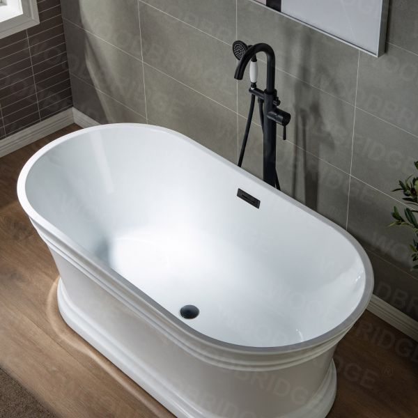  WOODBRIDGE F0006MBVT Fusion Single Handle Floor Mount Freestanding Tub Filler Faucet with Telephone Hand shower in Matte Black Finish._6966