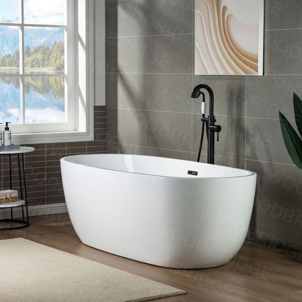  WOODBRIDGE F0006MBVT Fusion Single Handle Floor Mount Freestanding Tub Filler Faucet with Telephone Hand shower in Matte Black Finish._6969