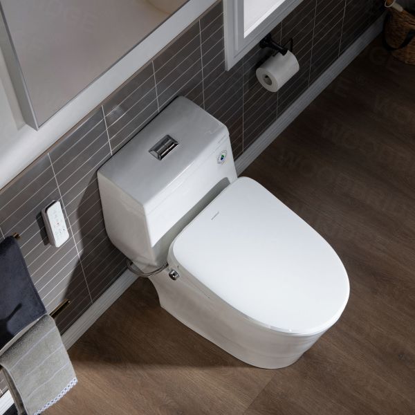  WOODBRIDGE T-0041 Elongated one Piece toilet with Smart Bidet Seat, Electronic Advanced Self Cleaning, Soft Close Lid, Adjustable Water Temperature, LED Nightlight, Heated Seat, Warm air Dryer. WHITE_6585
