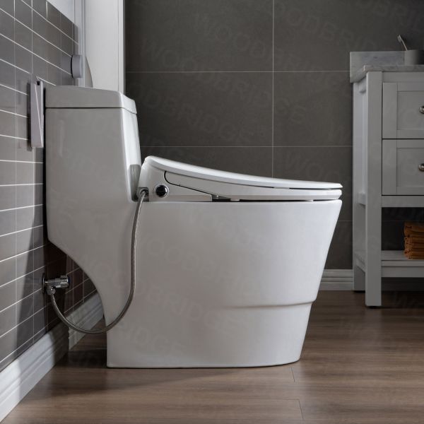  WOODBRIDGE T-0041 Elongated one Piece toilet with Smart Bidet Seat, Electronic Advanced Self Cleaning, Soft Close Lid, Adjustable Water Temperature, LED Nightlight, Heated Seat, Warm air Dryer. WHITE_6591