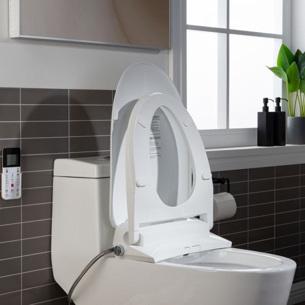  WOODBRIDGE T-0041 Elongated one Piece toilet with Smart Bidet Seat, Electronic Advanced Self Cleaning, Soft Close Lid, Adjustable Water Temperature, LED Nightlight, Heated Seat, Warm air Dryer. WHITE_6593