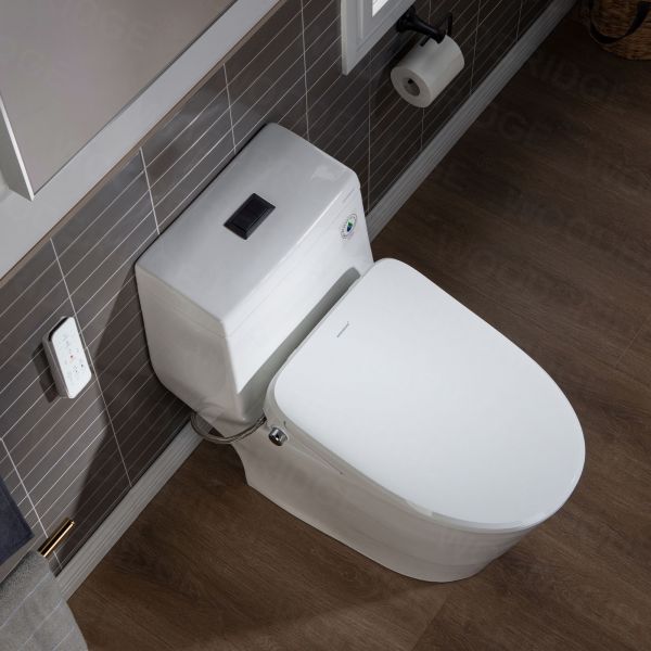 ᐅ Woodbridge T 0041 Elongated One Piece Toilet With Smart Bidet Seat Electronic Advanced Self Cleaning Soft Close Lid Adjustable Water Temperature Led Nightlight Heated Seat Warm Air Dryer White Woodbridge