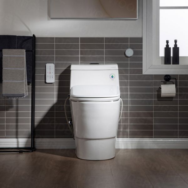  WOODBRIDGE T-0041 Elongated one Piece toilet with Smart Bidet Seat, Electronic Advanced Self Cleaning, Soft Close Lid, Adjustable Water Temperature, LED Nightlight, Heated Seat, Warm air Dryer. WHITE_6597