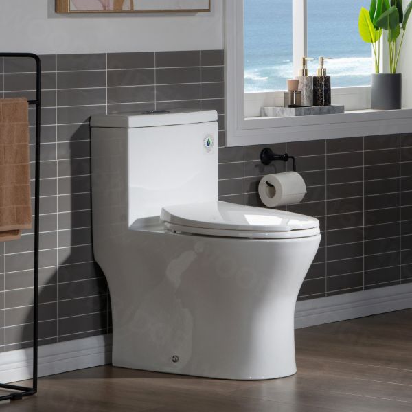  WOODBRIDGE Moder Design, Elongated One piece Toilet Dual flush 1.0/1.6 GPF,with Soft Closing Seat, white, T-0032(2 -Pack)_6468