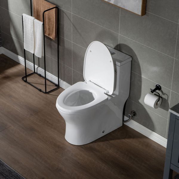  WOODBRIDGE Moder Design, Elongated One piece Toilet Dual flush 1.0/1.6 GPF,with Soft Closing Seat, white, T-0032(2 -Pack)_6484