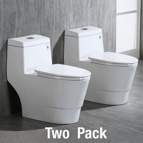WOODBRIDGEBath T-0019, Dual Flush Elongated One Piece Toilet with Soft Closing Seat, Comfort Height, Water Sense, High-Efficiency, T-0019 Rectangle Button (2 -Pack)