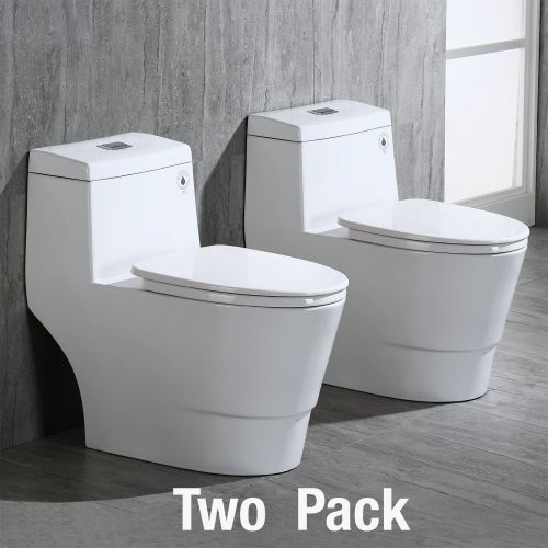WOODBRIDGEBath T-0019, Dual Flush Elongated One Piece Toilet with Soft Closing Seat, Chair Height, Water Sense, High-Efficiency, T-0019 Rectangle Button (2 -Pack)