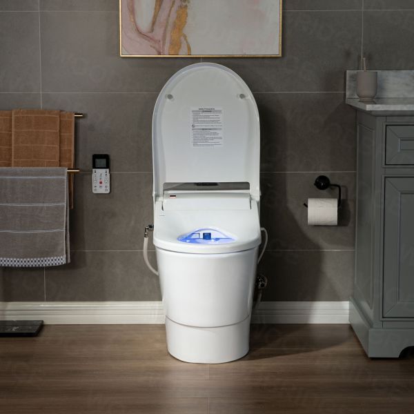 ᐅ【WOODBRIDGE Toilet & Bidet Luxury Elongated One Piece Advanced Smart Seat with Temperature Controlled Wash Functions and Air Dryer, Toilet with Bidet. T-0737, & Toilet-WOODBRIDGE】