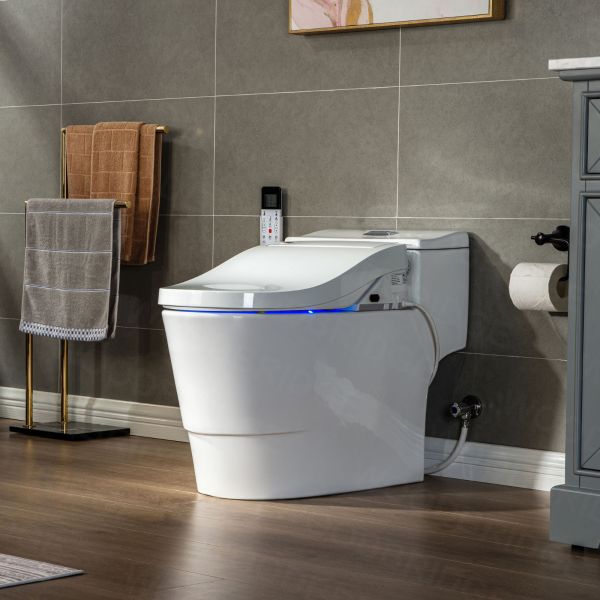 ᐅ【WOODBRIDGE Toilet & Bidet Luxury Elongated One Piece Advanced Smart Seat  with Temperature Controlled Wash Functions and Air Dryer, Toilet with Bidet.  T-0737, Bidet & Toilet-WOODBRIDGE】