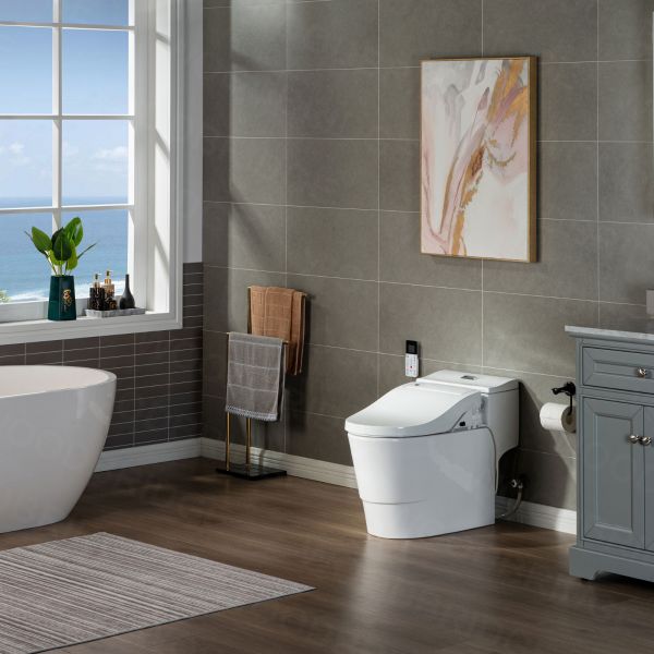 WOODBRIDGE Toilet & Bidet Luxury Elongated One Piece Advanced Smart Seat with Temperature Controlled Wash Functions and Air Dryer, Toilet with Bidet. T-0737, Bidet & Toilet