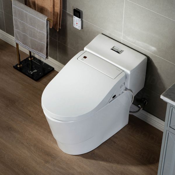 ᐅ【WOODBRIDGE Toilet & Bidet Luxury Elongated One Piece Advanced Smart Seat  with Temperature Controlled Wash Functions and Air Dryer, Toilet with Bidet.  T-0737, Bidet & Toilet-WOODBRIDGE】