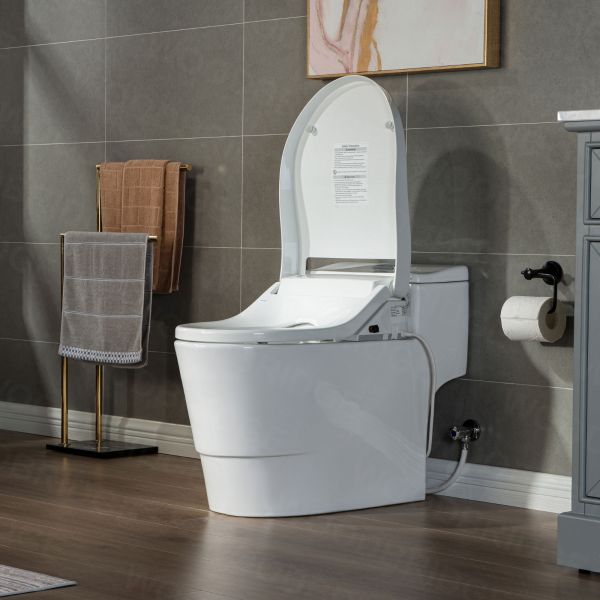  WOODBRIDGE Toilet & Bidet Luxury Elongated One Piece Advanced Smart Seat with Temperature Controlled Wash Functions and Air Dryer, Toilet with Bidet. T-0737, Bidet & Toilet_9730