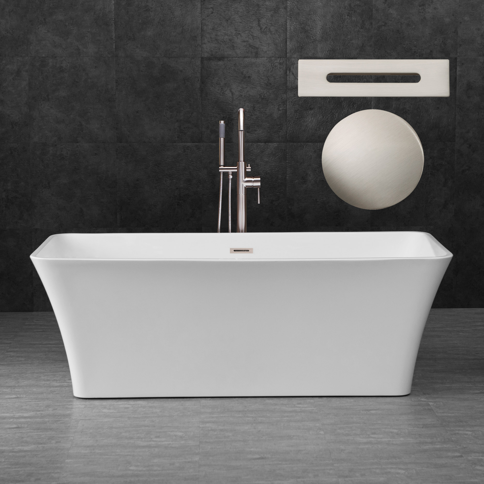 ᐅ【WOODBRIDGE 67" Acrylic Freestanding Bathtub Contemporary Soaking Tub
