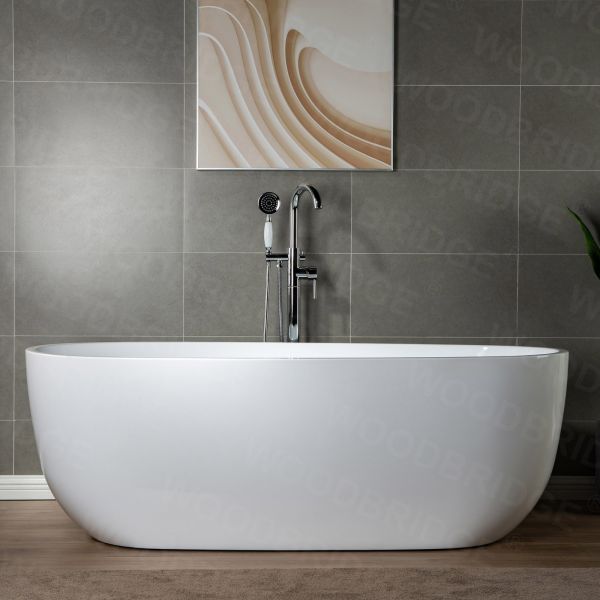  WOODBRIDGE F0002CHVT Fusion Single Handle Floor Mount Freestanding Tub Filler Faucet with Telephone Hand shower in Polished Chrome Finish._6433
