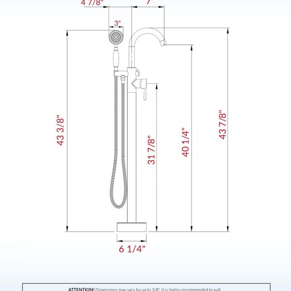  WOODBRIDGE F0002CHVT Fusion Single Handle Floor Mount Freestanding Tub Filler Faucet with Telephone Hand shower in Polished Chrome Finish._6436