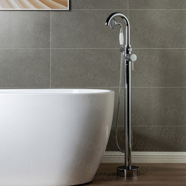  WOODBRIDGE F0002CHVT Fusion Single Handle Floor Mount Freestanding Tub Filler Faucet with Telephone Hand shower in Polished Chrome Finish._6437
