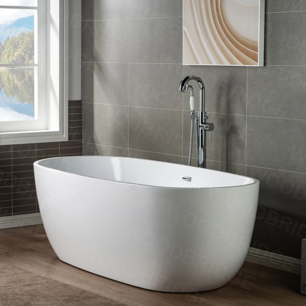  WOODBRIDGE F0002CHVT Fusion Single Handle Floor Mount Freestanding Tub Filler Faucet with Telephone Hand shower in Polished Chrome Finish._6439