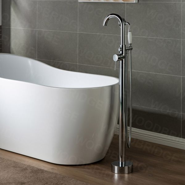  WOODBRIDGE F0002CHVT Fusion Single Handle Floor Mount Freestanding Tub Filler Faucet with Telephone Hand shower in Polished Chrome Finish._6440