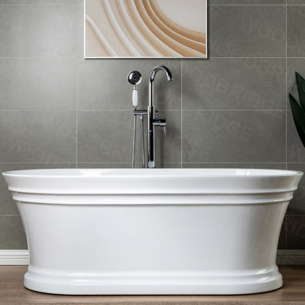  WOODBRIDGE F0002CHVT Fusion Single Handle Floor Mount Freestanding Tub Filler Faucet with Telephone Hand shower in Polished Chrome Finish._6446