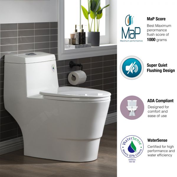  WOODBRIDGE T-0019, Dual Flush Elongated One Piece Toilet with Soft Closing Seat, Chair Height, Water Sense, High-Efficiency, T-0019 Rectangle Button_9915