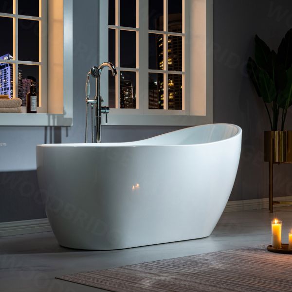 ᐅ【WOODBRIDGE 59" Acrylic Freestanding Bathtub Contemporary Soaking Tub