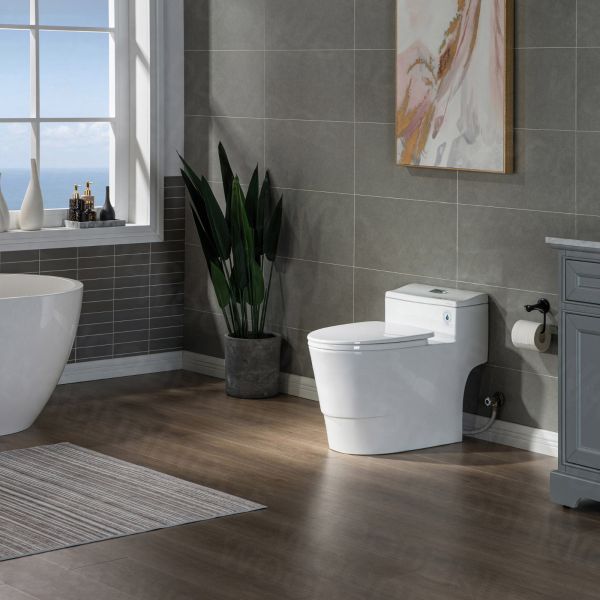  WOODBRIDGE T-0018/B-0735 Dual Flush Elongated One Piece Soft Closing Seat, Comfort Height, White T-0018/B0735, Modern Toilet_9767