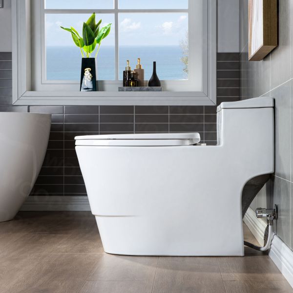  WOODBRIDGE T-0018/B-0735 Dual Flush Elongated One Piece Soft Closing Seat, Comfort Height, White T-0018/B0735, Modern Toilet_9770