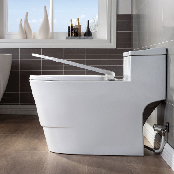  WOODBRIDGE T-0018/B-0735 Dual Flush Elongated One Piece Soft Closing Seat, Comfort Height, White T-0018/B0735, Modern Toilet_9777