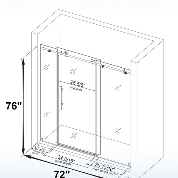 ᐅ【WOODBRIDGE Frameless Shower Doors 6872" Width x 76"Height with 3/8