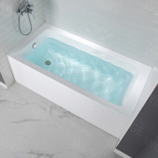 ᐅ【WOODBRIDGE 60-Inch Contemporary Alcove Acrylic Bathtub with Left Hand  Drain and Overflow Holes, White-WOODBRIDGE】