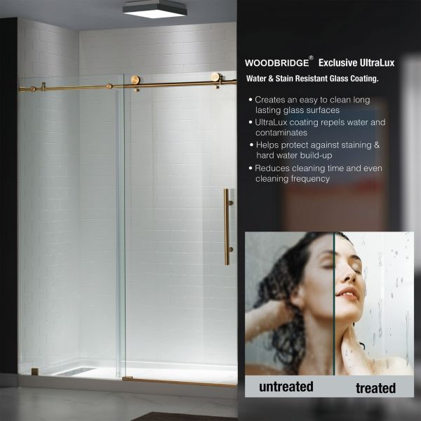 ᐅ【WOODBRIDGE Frameless Shower Doors 4448" Width x 76"Height with 3/8