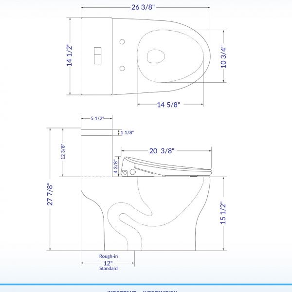 WOODBRIDGE T-0044 One Piece 1.1GPF/1.6 GPF Dual Flush Elongated Toilet with Advance Smart Bidet Bidet in White_7965