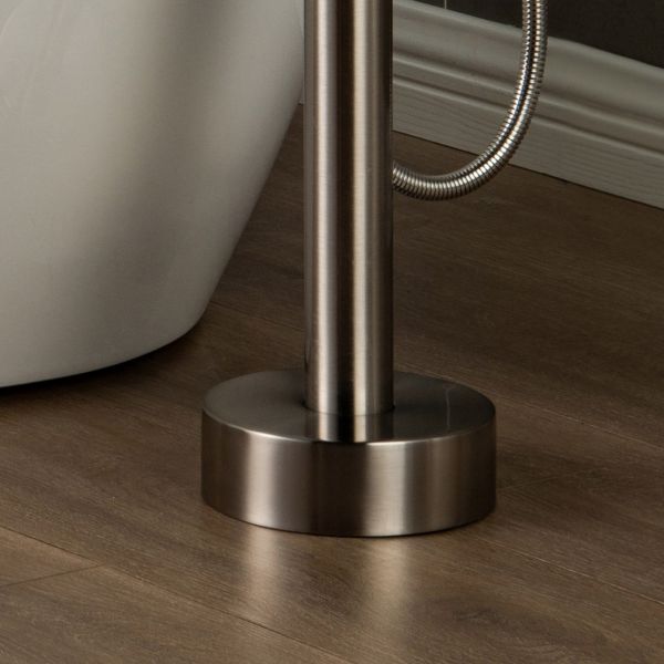  WOODBRIDGE F0023BNVT Fusion Single Handle Floor Mount Freestanding Tub Filler Faucet with Telephone Hand shower in Brushed Nickel Finish._6181