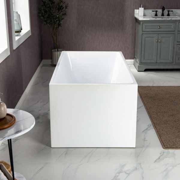 ᐅ【WOODBRIDGE 59 Acrylic Freestanding Bathtub Contemporary Soaking Tub with  Brushed Nickel Overflow and Drain,White Tub,B0014-B/N-Drain&O-WOODBRIDGE】