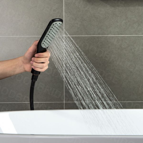  WOODBRIDGE Contemporary Single Handle Floor Mount Freestanding Tub Filler Faucet with Hand Shower in (Oil Rubbed Bronze) Finish,F0010ORBSQ_6041
