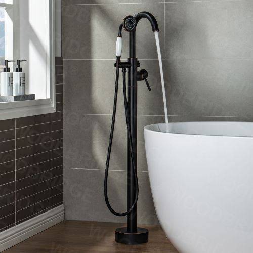 WOODBRIDGE Contemporary Single Handle Floor Mount Freestanding Tub Filler Faucet with Hand Shower in (Oil Rubbed Bronze) Finish,F0010ORBVT