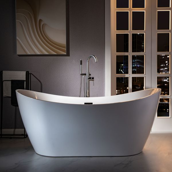  WOODBRIDGE F0024CHRD Contemporary Single Handle Floor Mount Freestanding Tub Filler Faucet with Cylinder Shape Hand shower in Polished Chrome Finish._5957