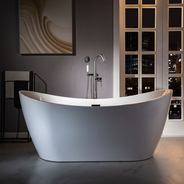  WOODBRIDGE F0024CHVT Fusion Single Handle Floor Mount Freestanding Tub Filler Faucet with Telephone Hand shower in Polished Chrome Finish._5939
