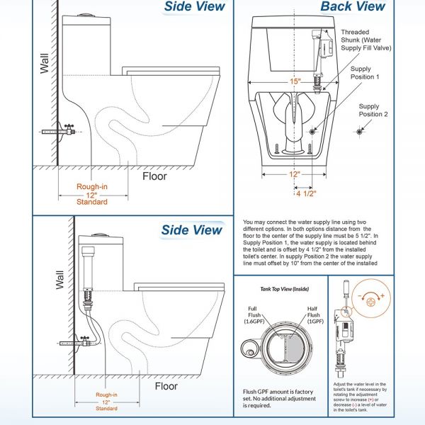  WOODBRIDGEE One Piece Toilet with Soft Closing Seat, Chair Height, 1.28 GPF Dual, Water Sensed, 1000 Gram MaP Flushing Score Toilet with Brushed Nickel Button T0001-BN, White_5729