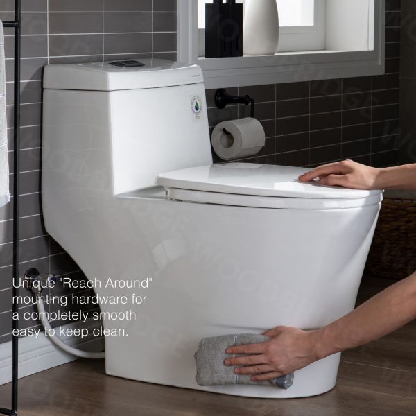  WOODBRIDGEE One Piece Toilet with Soft Closing Seat, Chair Height, 1.28 GPF Dual, Water Sensed, 1000 Gram MaP Flushing Score Toilet with Oil Rubbed Bronze Button T0001-ORB, White_5705