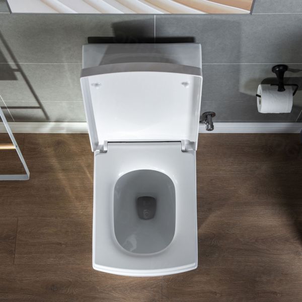  WOODBRIDGE Modern Square Design One Piece Dual Flush 1.28 GP Toilet,Chair Height with Soft Closing Seat, Brushed Nickel Button B0920-B/N, White_5594