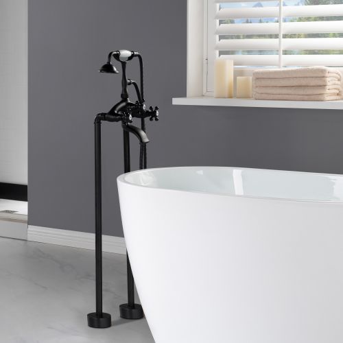 WOODBRIDGE F0020MB Freestanding Clawfoot Tub Filler Faucet with Hand Shower and Hose in Matte Black