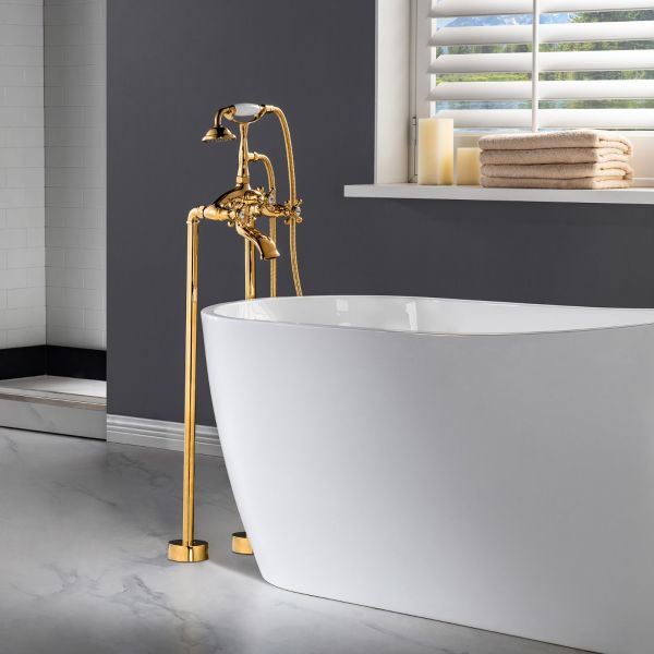  WOODBRIDGE F0019PG Freestanding Clawfoot Tub Filler Faucet with Hand Shower and Hose in Polished Gold_5406