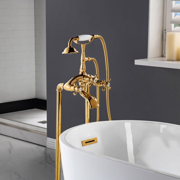  WOODBRIDGE F0019PG Freestanding Clawfoot Tub Filler Faucet with Hand Shower and Hose in Polished Gold_5408