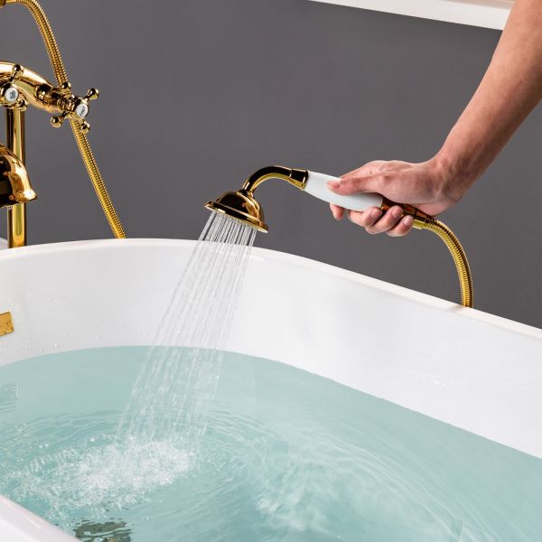  WOODBRIDGE F0019PG Freestanding Clawfoot Tub Filler Faucet with Hand Shower and Hose in Polished Gold_5409