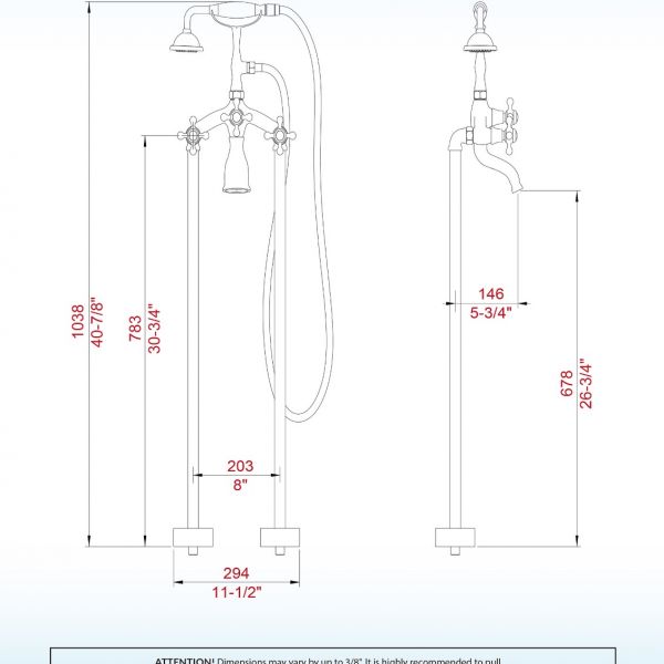  WOODBRIDGE F0019PG Freestanding Clawfoot Tub Filler Faucet with Hand Shower and Hose in Polished Gold_5410